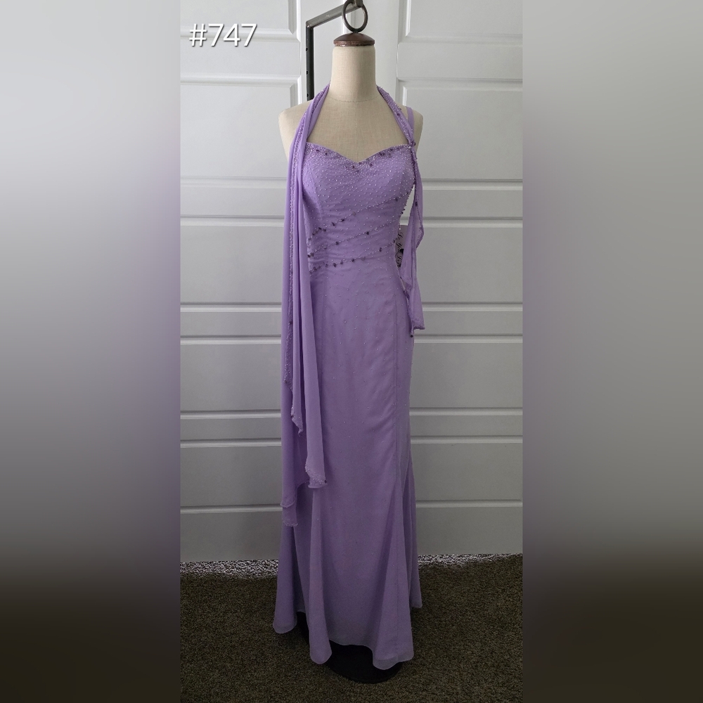 Light Purple Chiffon Beaded Fit & Flare Evening Gown